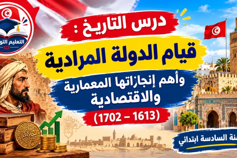 درس التاريخ : قيام الدولة المرادية وأهم إنجازاتها المعمارية والاقتصادية (1613 - 1702) السنة السادسة ابتدائي 24 ChatGPT Image 28 sept. 2026 20 35 30