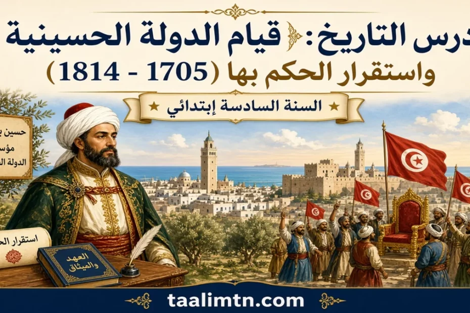 درس التاريخ : قيام الدولة الحسينية واستقرار الحكم بها (1705 - 1814) السنة السادسة إبتدائي 16 History tunisia dawa houssainia