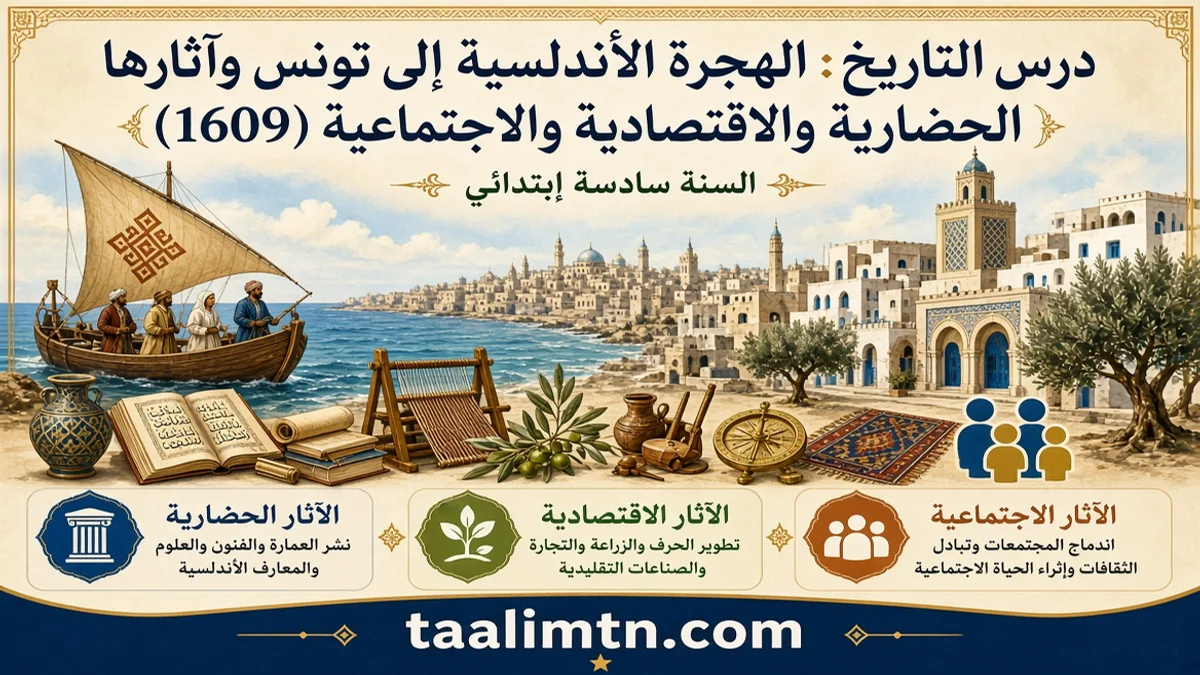 درس التاريخ : الهجرة الأندلسية إلى تونس وآثارها الحضارية والاقتصادية والاجتماعية (1609) السنة سادسة إبتدائي