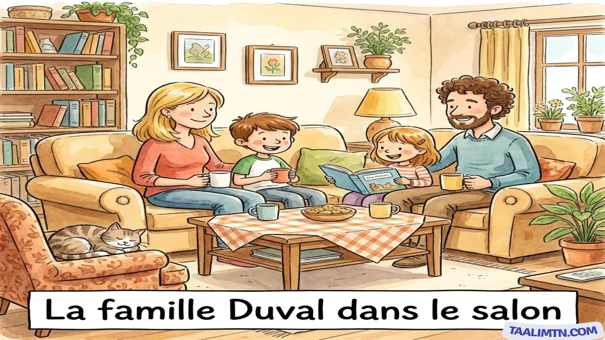 La famille Duval réunie dans le salon La famille Duval réunie dans le salon