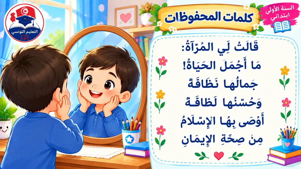 محفوظات الطفل والمرآة - كلمات المحفوظات محفوظات الطفل والمرآة بخط واضح ومشكول للسنة الأولى ابتدائي