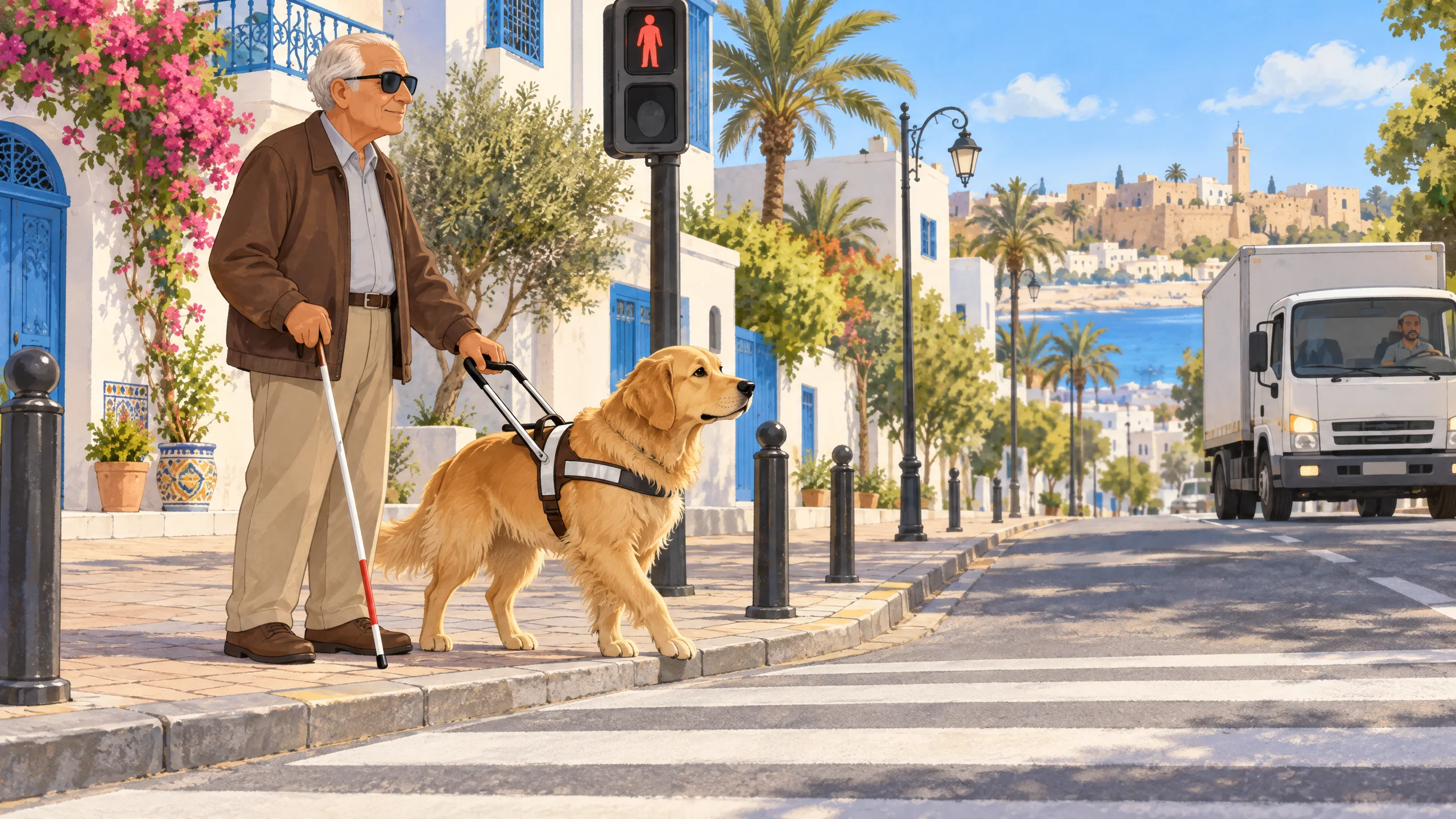 Module 4 — S’entraider pour mieux réussir français 6ème année primaire 2 Un chien guide accompagne un homme non-voyant et l’arrête avant un danger sur une rue.
