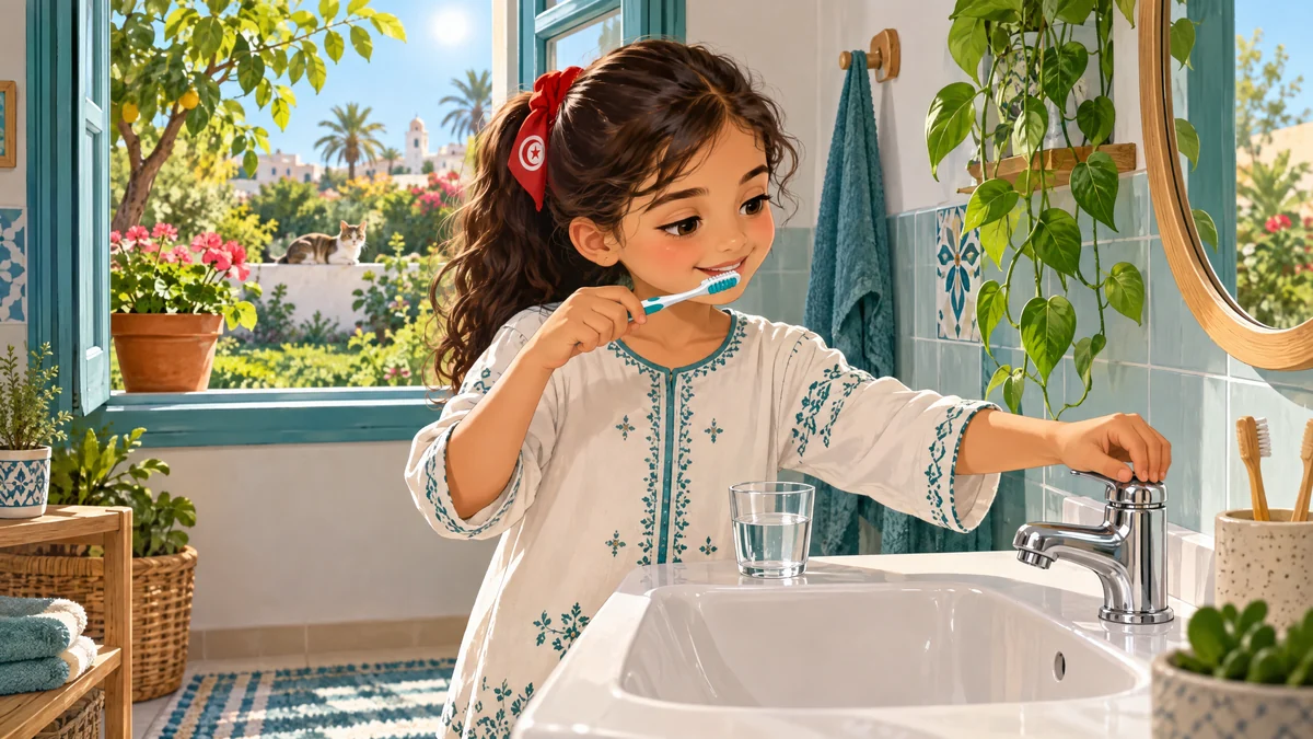 Module 5 — Sauver la nature français 6ème année primaire 6 Une élève ferme le robinet pendant qu’elle se brosse les dents pour économiser l’eau.