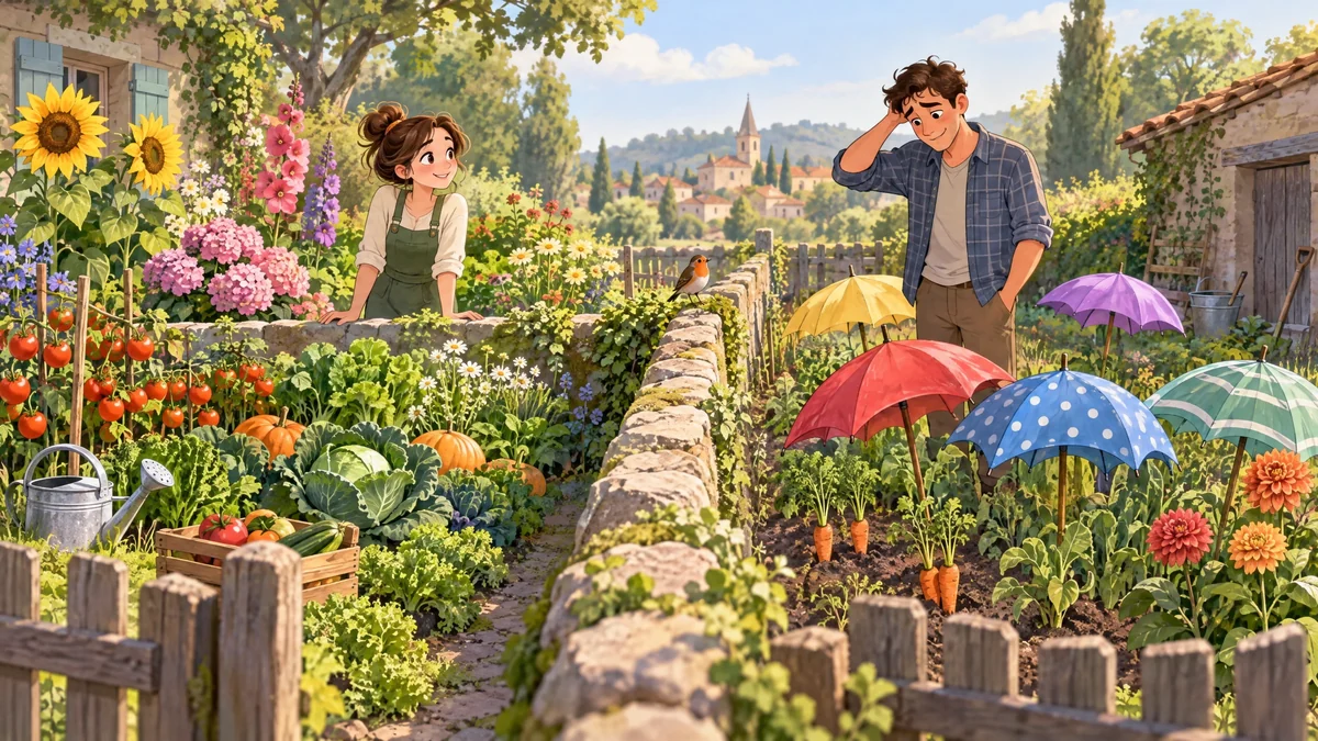 Module 5 — Sauver la nature français 6ème année primaire 5 Deux voisines observent des parapluies apparus dans un jardin séparé par un mur.