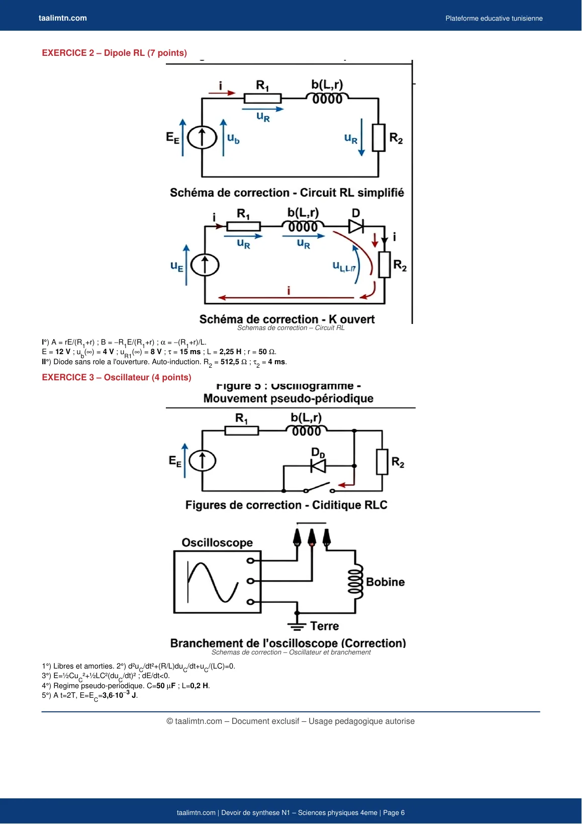 Devoir de synthèse N°1 – Sciences physiques 4ème Math / Sc. Tech. (avec corrigé PDF) 7 Devoir synthèse physique 4ème – Page 6 – Corrigé Physique (schémas)