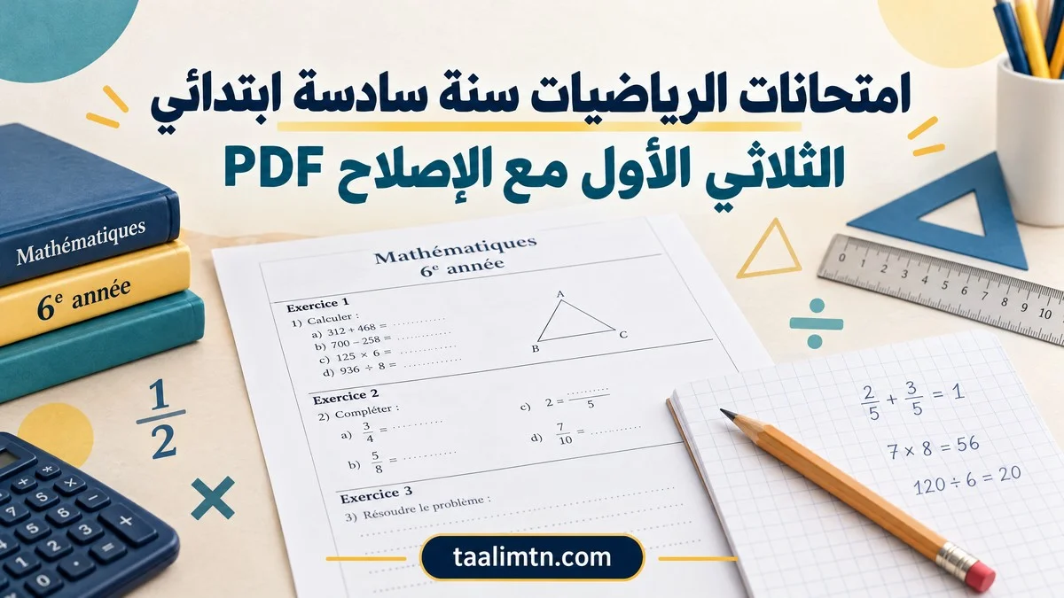 امتحانات الرياضيات سنة سادسة ابتدائي الثلاثي الأول مع الإصلاح PDF