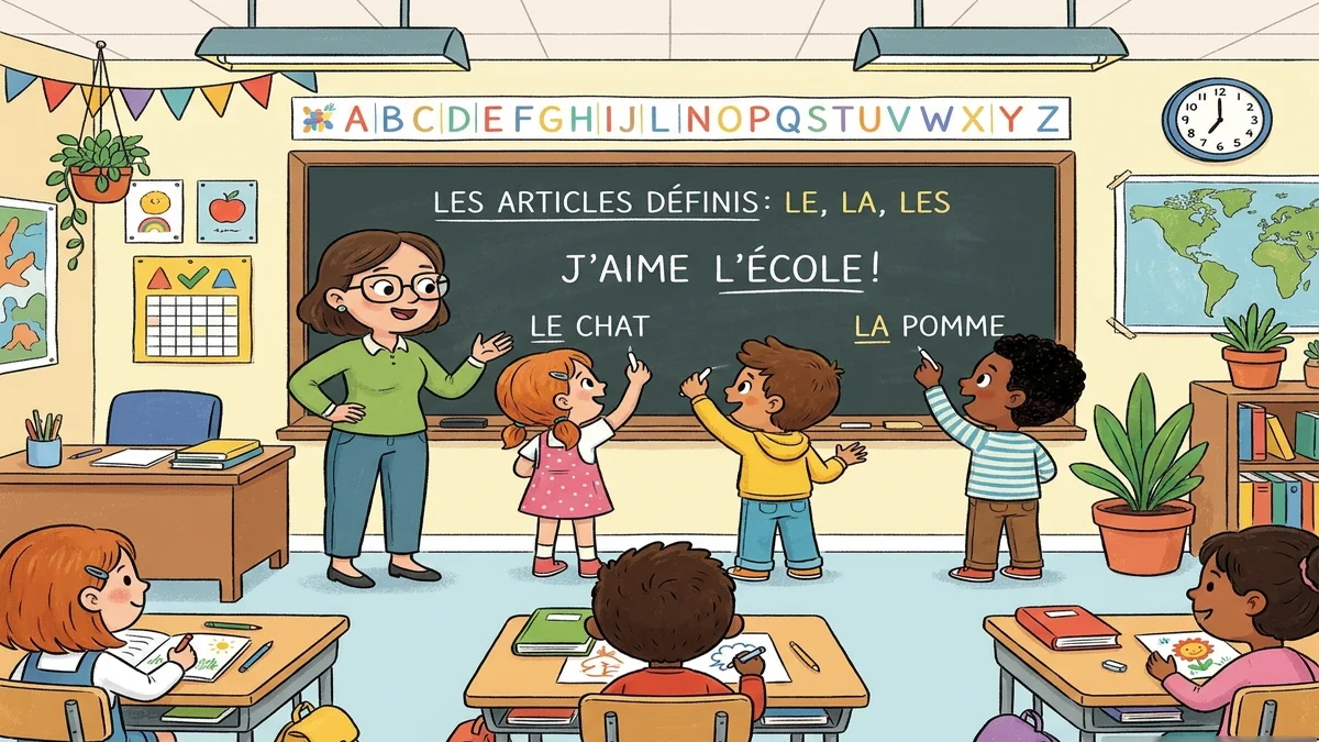 Exercices de français 4ème année primaire Illustration élèves révisant la grammaire française 4ème année
