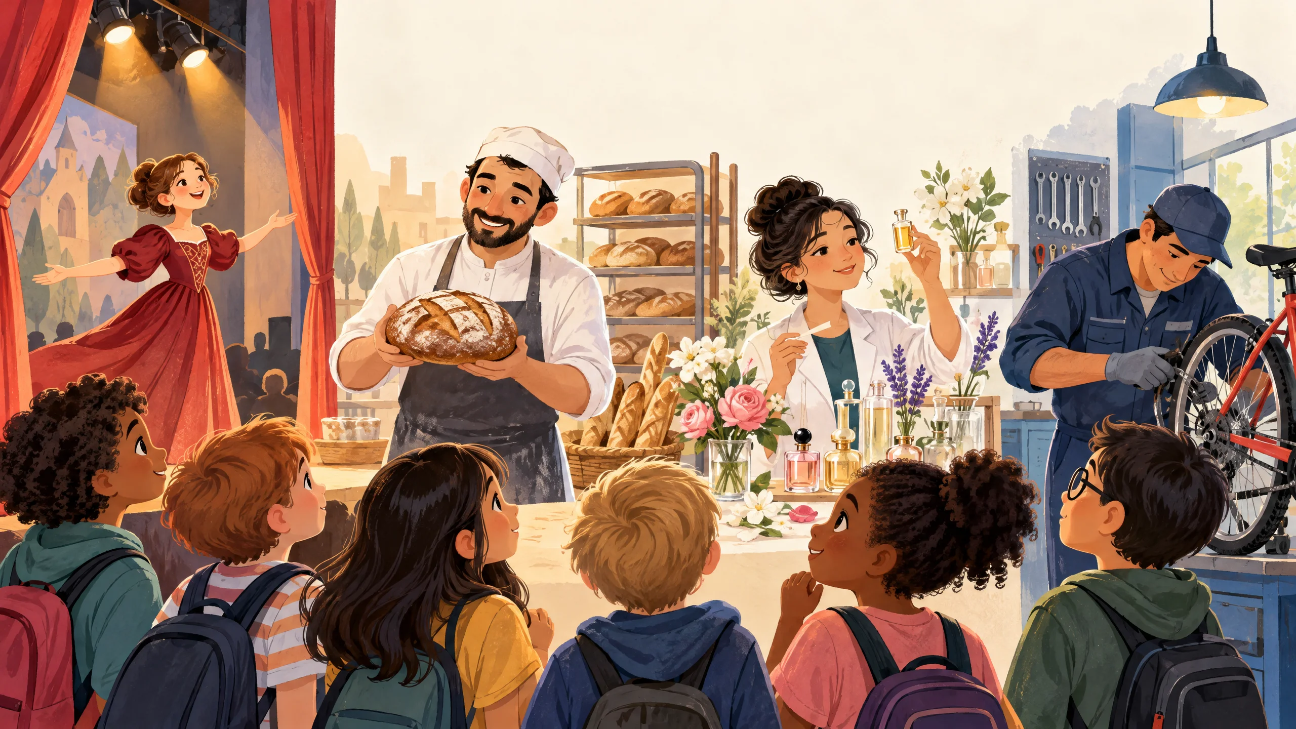 Module 1 — Travailler pour s’épanouir français 6ème année primaire 2 Des élèves découvrent plusieurs métiers : comédienne, boulanger, parfumeuse et mécanicien